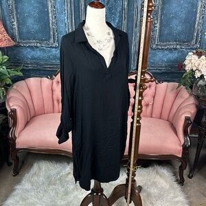 Cloth & Stone black shirt dress rayon flowy roll up buttoned sleeves